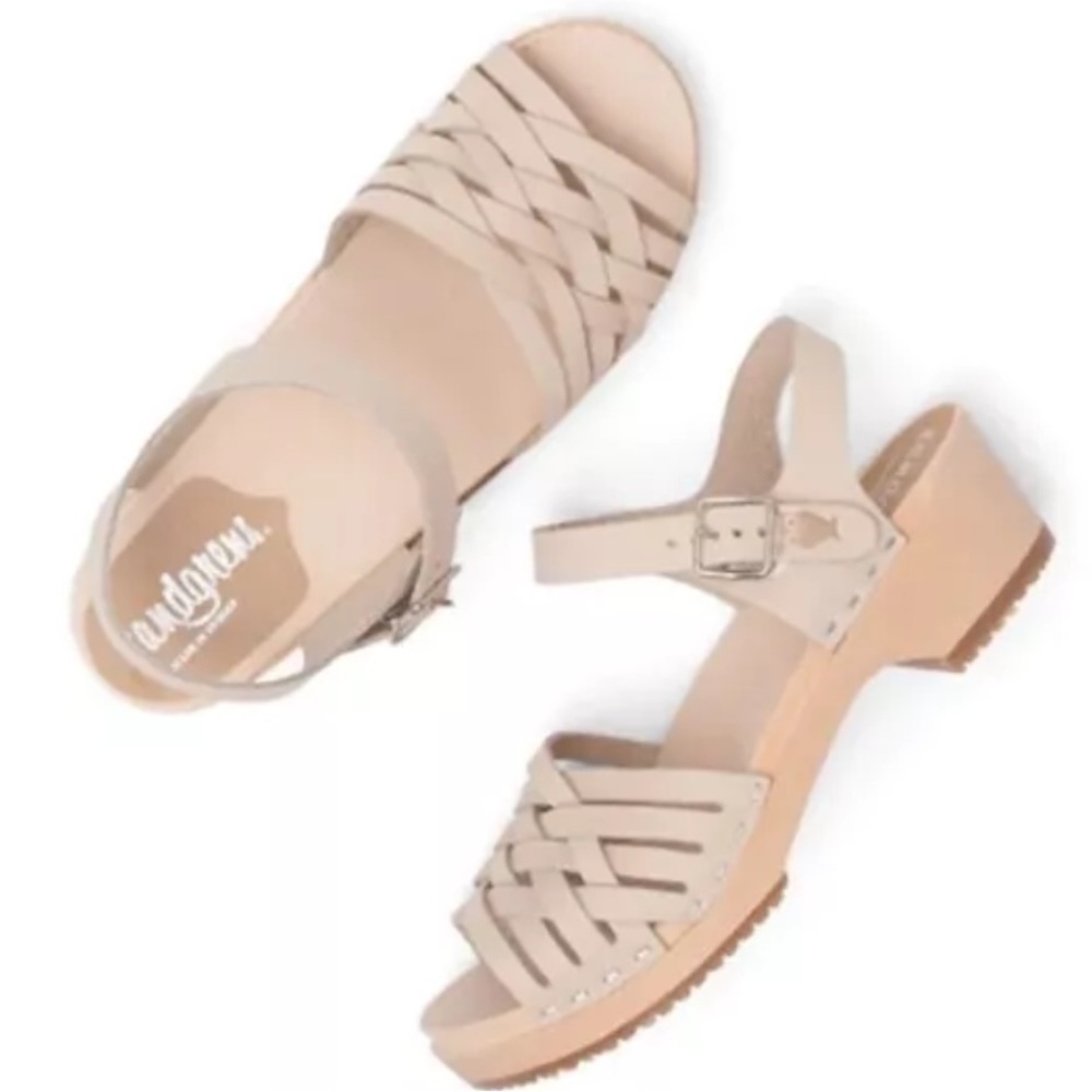 Anthropologie Beige Woven Leather Slingback Clog Sandals